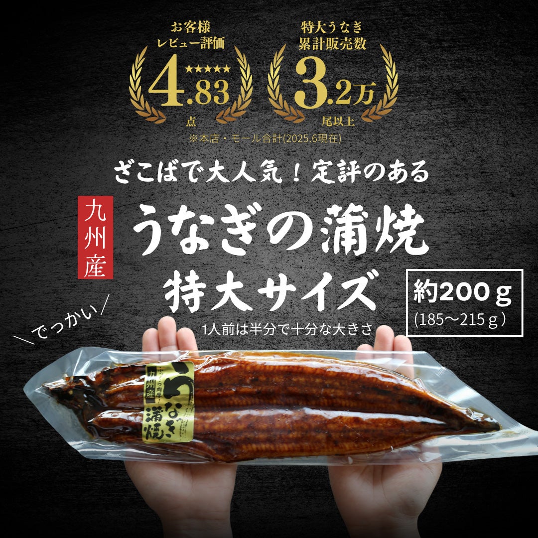 敬老の日ギフト 特大うなぎ蒲焼(約200g)×3本 送料無料 国産 九州産 最