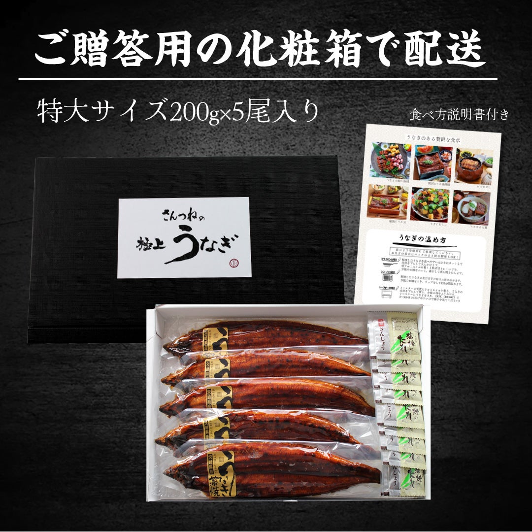 敬老の日ギフト 特大うなぎ蒲焼(約200g)×5本 送料無料 国産 九州産 最