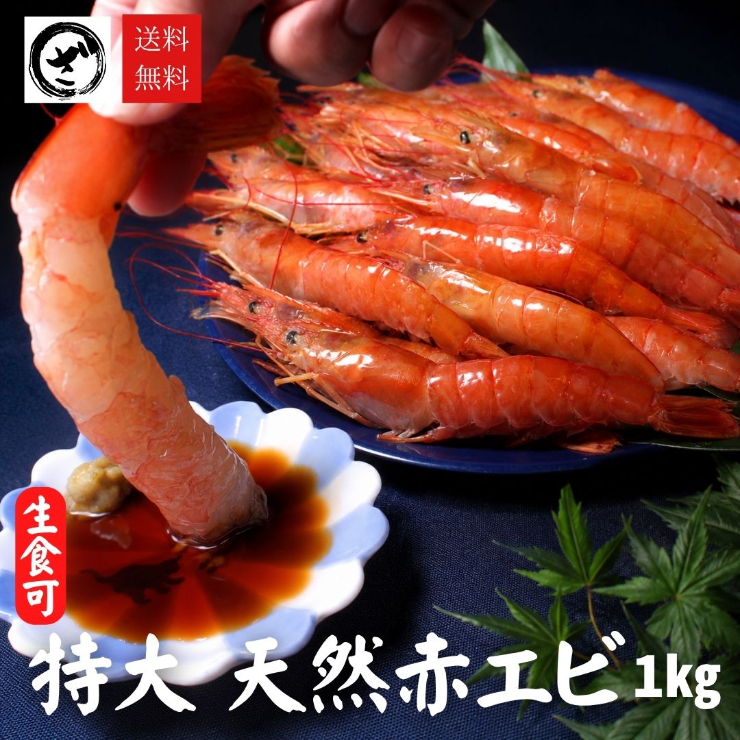 特大 天然赤エビ 1kg （約17尾） 送料無料 有頭 えび 赤海老 生食可